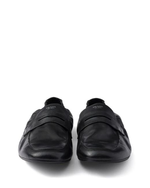 Prada Black Shuffle Antiqued-Leather Loafers for men