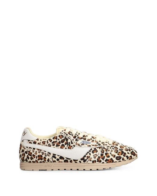 Autry White Windspin Low Leopard-Print Leather Sneakers