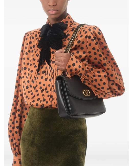 Valentino Garavani Orange Crepe Satin Shirt With Plus De Pois Dalmata Print