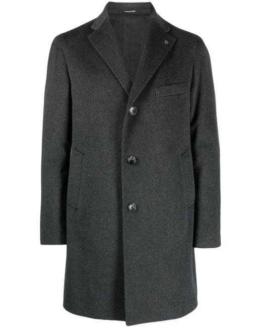 Tagliatore Black Single-Breasted Virgin Wool Blend Coat for men