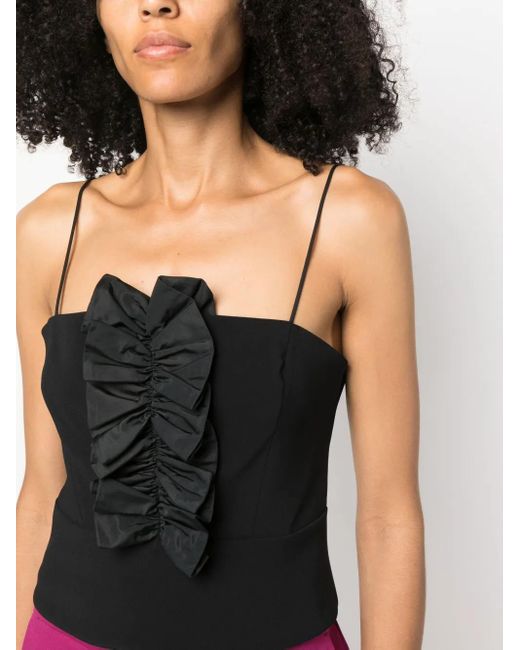 Pinko Black Ruffled-Trim Spaghetti-Strap Top