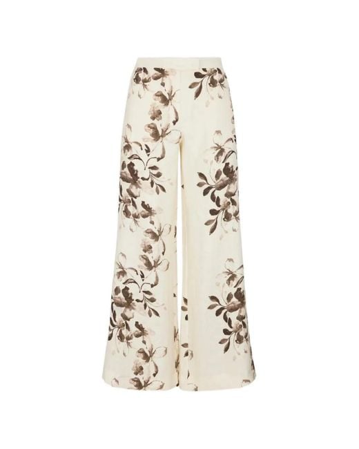 Hevron White Capri Floral-Print Trousers