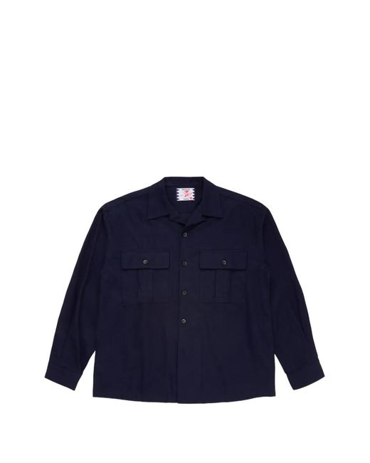 Son Of The Cheese Blue Flap-Pocket Camp-Collar Shirt for men