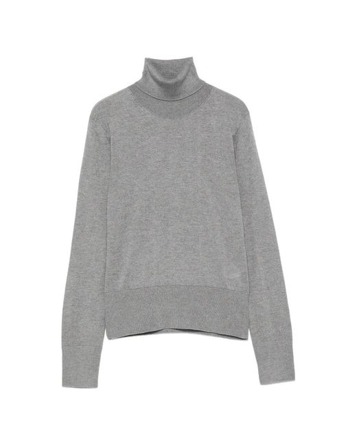 Alpha Studio Gray Roll-Neck Ribbed-Trim Sweater