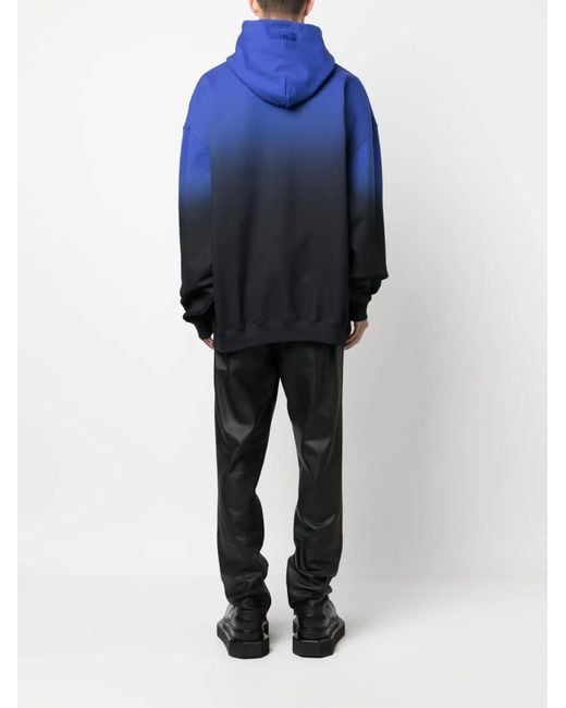 Vetements Blue Logo-Print Faded-Effect Hoodie for men