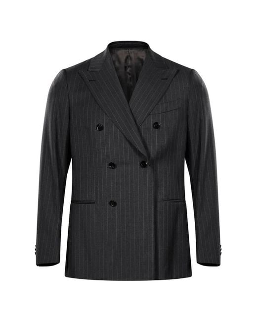 Caruso Black Pinstriped Double-Breasted Suit for men
