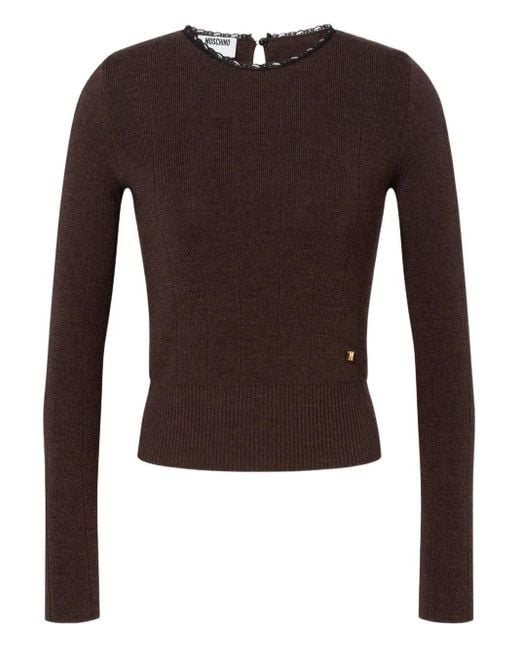 Moschino Brown Lace-Trimmed Wool Sweater