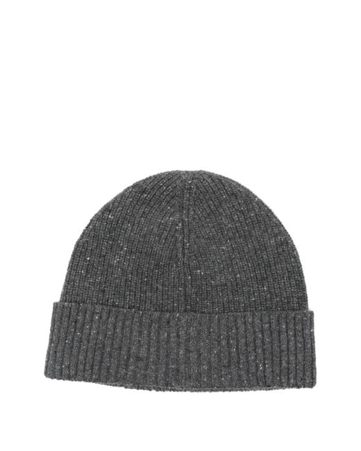 Marc O' Polo Gray Logo-Patch Ribbed Beanie Hat for men