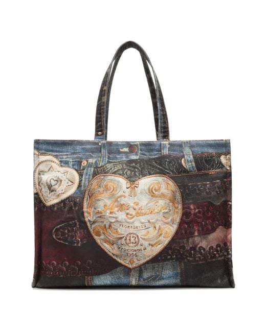 Bolso shopper con parche vaquero Acne de color Black