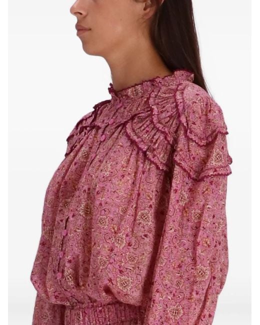 Isabel Marant Pink Ruffled-Detail Printed Blouse