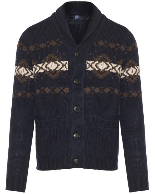 Fedeli Cardigan mit Fair-Isle-Intarsie in Blue für Herren