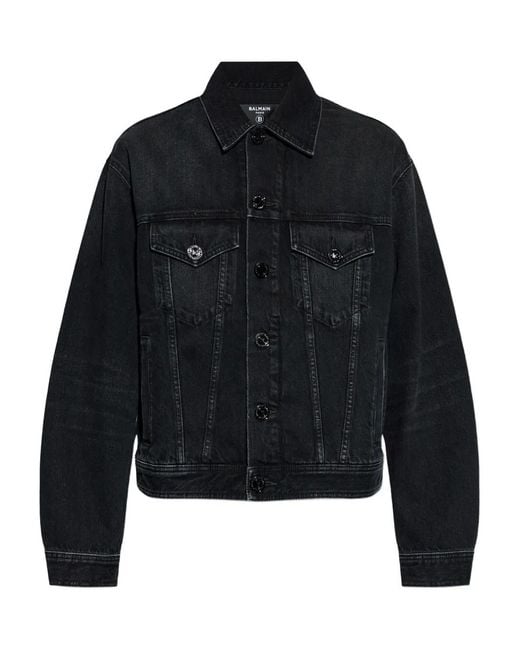 Balmain Black Button-Up Denim Jacket for men