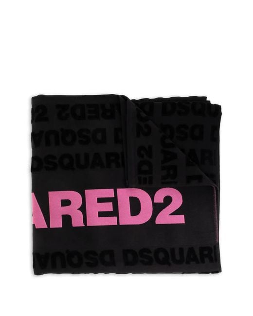 DSquared² Black Serviette De Bain À Logo Imprimé
