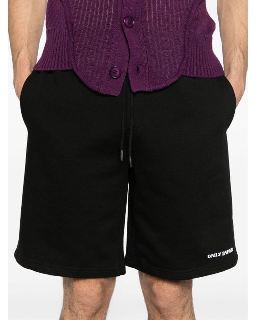 Daily Paper Black Logo-lettering Cotton Track Shorts for men