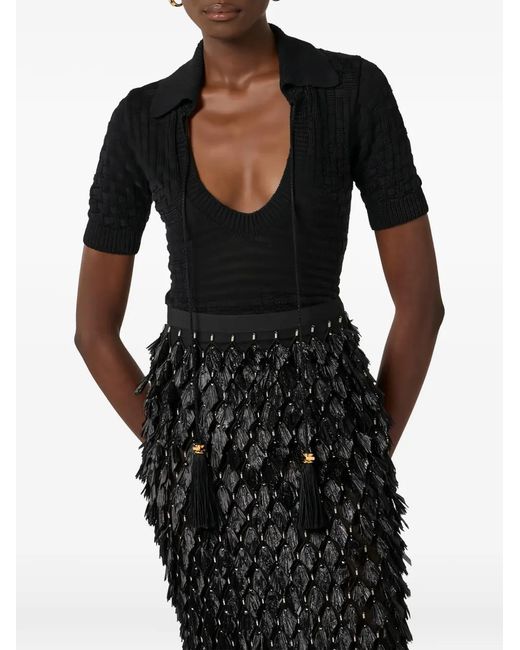 Elisabetta Franchi Black Knit Top With Tassels