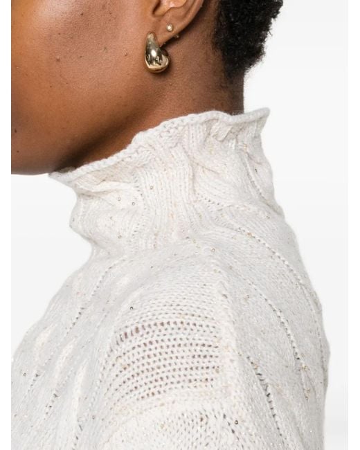 Gran Sasso White Cable-Knit High-Neck Sweater