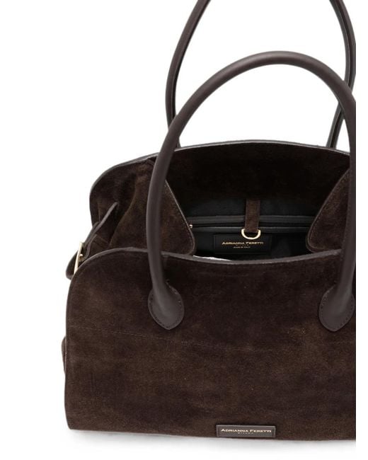 ADRIANNA FERETTI Black Logo-Plaque Suede Tote Bag