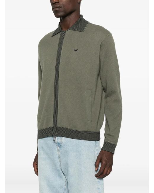 Emporio Armani Green Ribbed-Trimmed Jacket for men