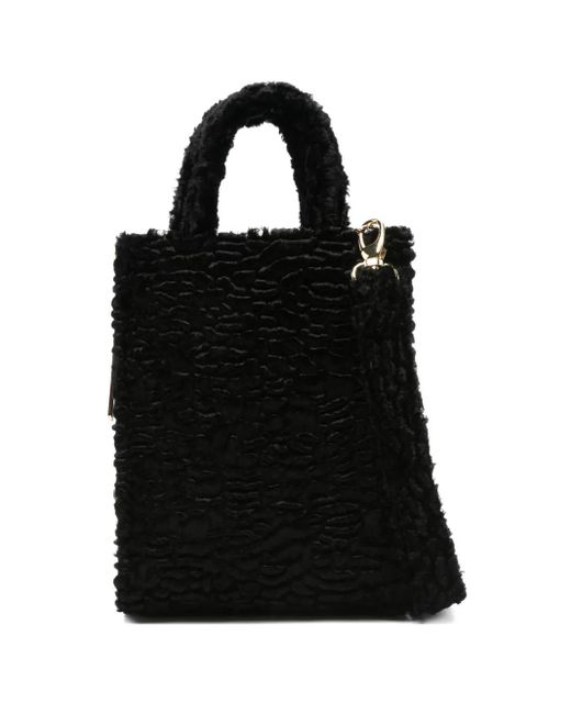 La Milanesa Black Faux-Fur Double-Handle Tote Bag