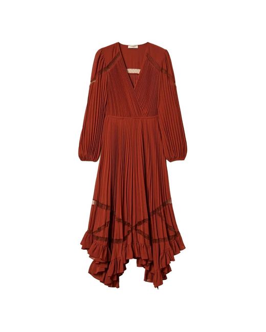 Twinset Red Long Pleated Georgette Dress