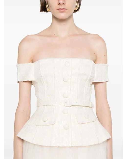 Self-Portrait White Bouclé Tulle Midi Dress