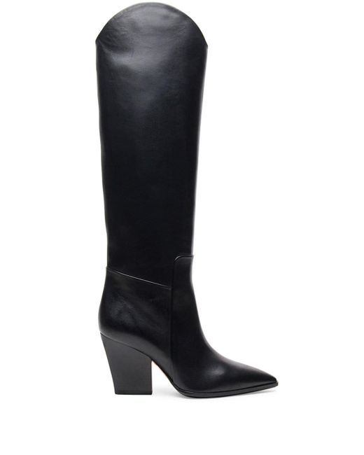 Santoni Black Western-style Leather Knee-high Boots
