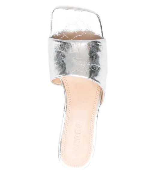 Sandro White Heeled Metallic Leather Mules