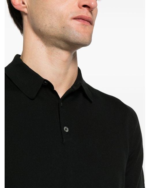 Fedeli Black Short-sleeves Cotton Polo Shirt for men