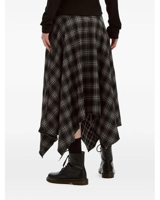 Musium Div. Gray Check-Pattern Asymmetric Skirt