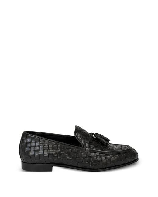Franzese Collection Black Woven-Leather Tassel Loafers for men
