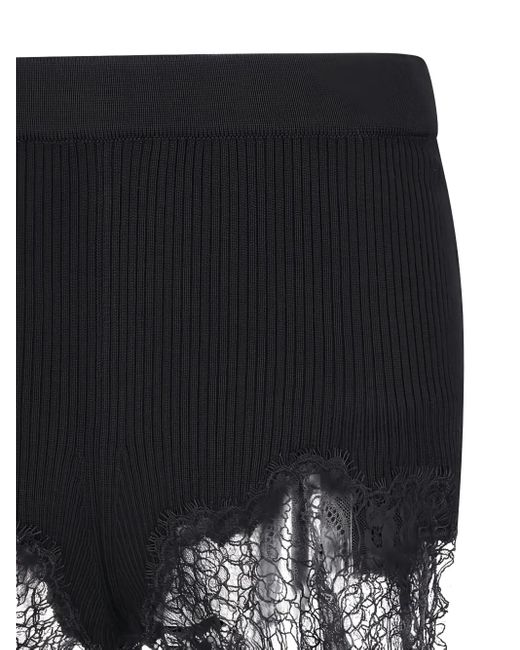 Blumarine Black Ribbed Lace-trimmed Short Shorts