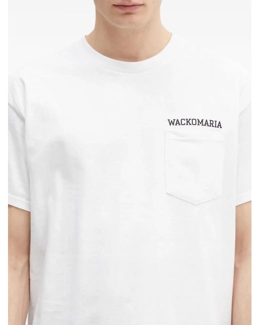Wacko Maria White X Keith Haring Graphic-Print Chest-Pocket T-Shirt for men
