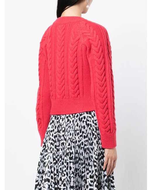 McQueen Red Cable-Knit Fitted Jumper