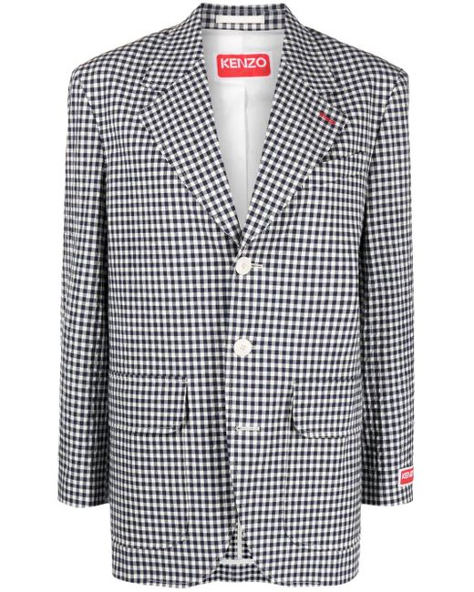 KENZO Gray Gingham Single-Breasted Blazer