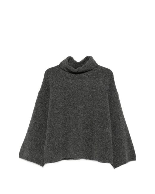 Yerse Black Roll-Neck Wide-Sleeve Sweater