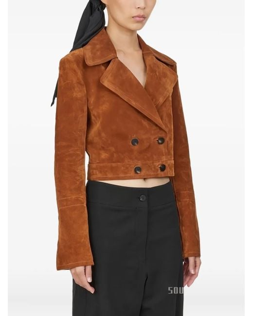 Ferragamo Brown Double-Breasted Cropped Jacket