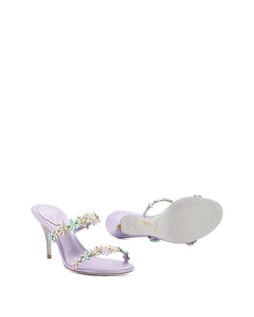 Rene Caovilla White Eva Floral-Detail Heeled Sandals