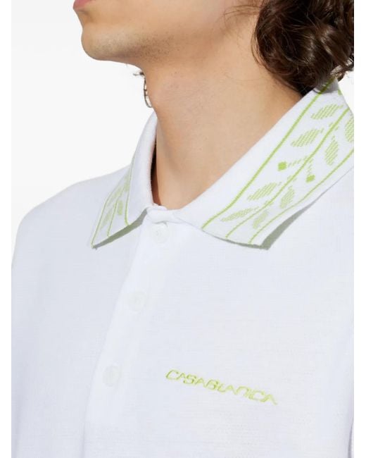 Casablanca White Embroidered Logo Polo Shirt for men