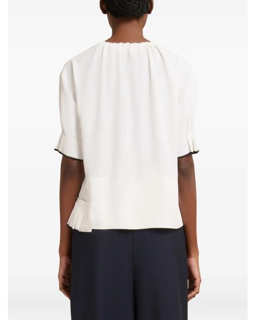 Marni White Marocaine Top With Pleated Detail