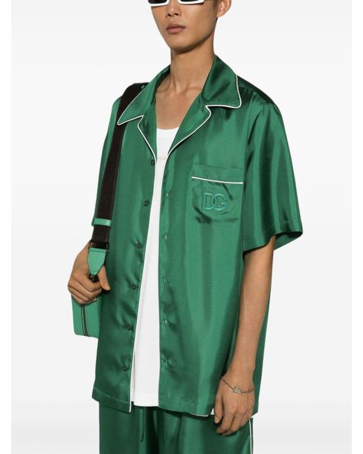 Dolce & Gabbana Seidenhemd mit Logo-Stickerei in Green für Herren