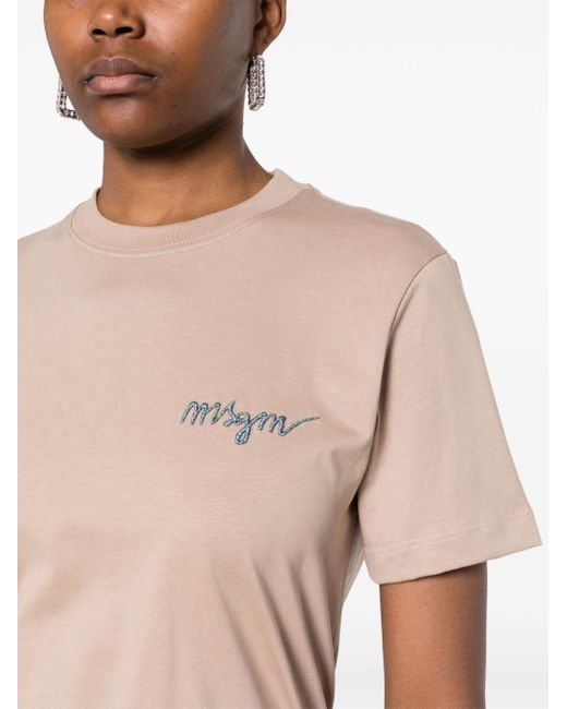 MSGM T-shirt Met Geborduurd Logo in het Natural