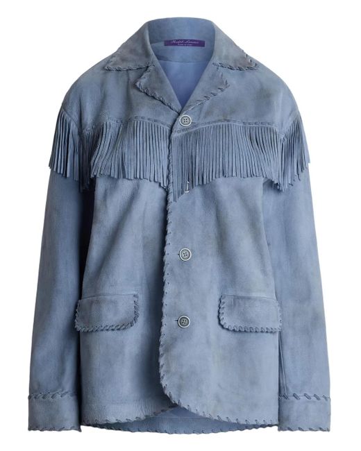 Ralph Lauren Blue Rennie Rustic Suede Fringe Jacket