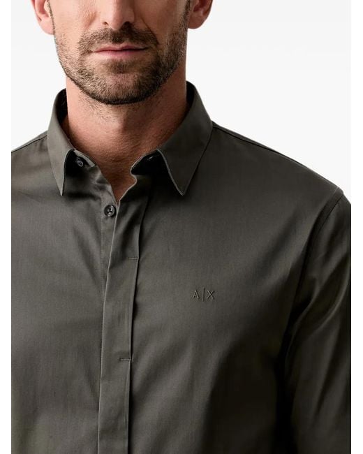 ARMANI EXCHANGE Black Logo-Embroidered Slim-Fit Shirt for men
