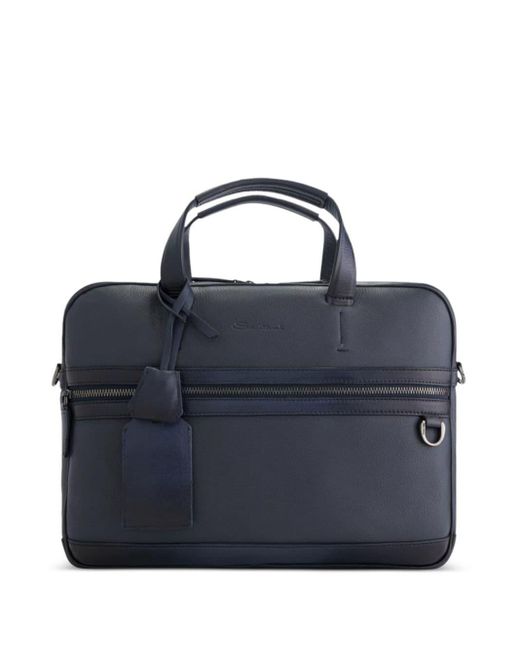 Santoni Blue Leather Laptop Bag for men