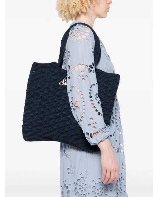 Mc2 Saint Barth Black Crochet-Knit Tote Bag