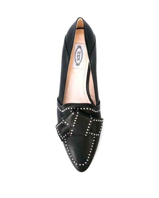 Tod's Leather Studded Bow Loafers in Black - Save 55% - Lyst