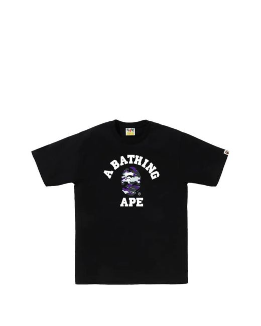 A Bathing Ape Black Glitch Woodland Camo College T-Shirt for men
