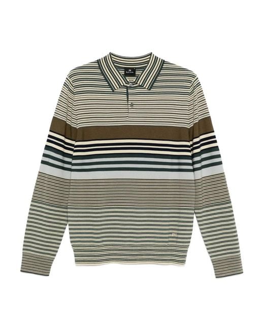 Paul Smith Gray Striped Long-Sleeve Polo Shirt for men