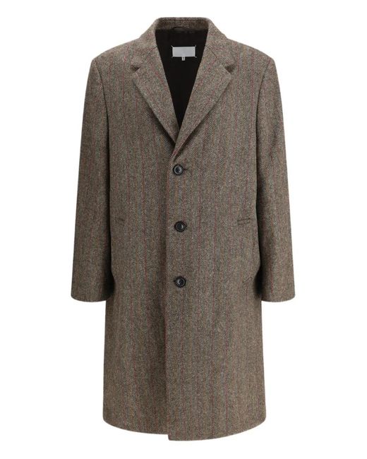 Maison Margiela Brown Manteau Boutonné À Motif De Chevrons for men