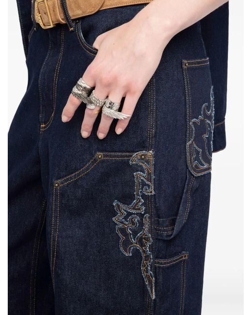 Zadig & Voltaire Blue Embroidered-Details Wide-Leg Jeans